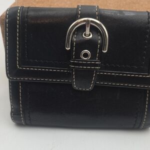 Coach Black Leather Wallet with Silver Buckle